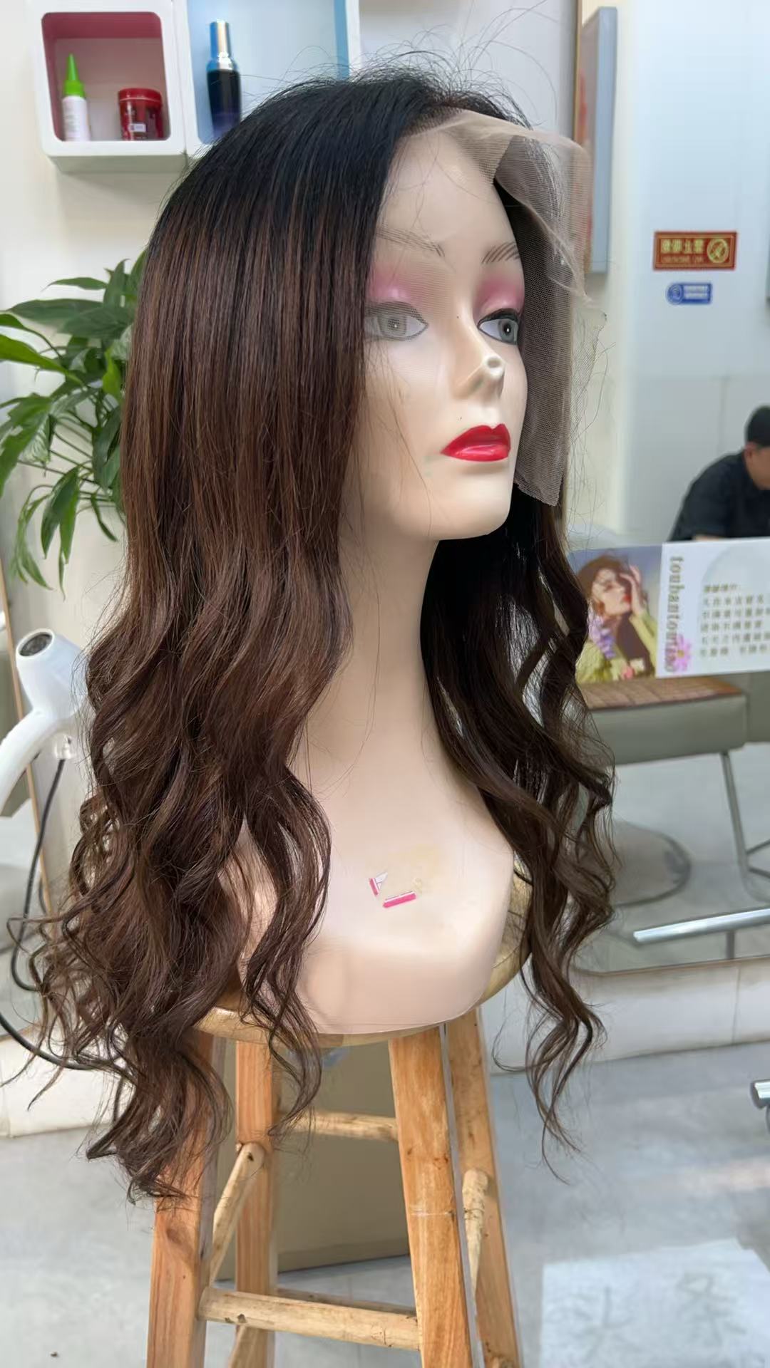 MEBARY Dark Brown to Chestnut Brown Ombre Lace Front Human Hair Wig ¨C Long Wavy Wig for White Women