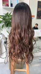 MEBARY Dark Brown to Chestnut Brown Ombre Lace Front Human Hair Wig ¨C Long Wavy Wig for White Women