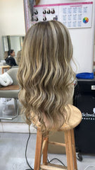 MEBARY Ash Blonde Highlight Lace Front Human Hair Wig ¨C Long Wavy Wig for White Women