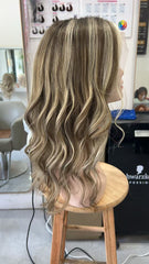 MEBARY Ash Blonde Highlight Lace Front Human Hair Wig ¨C Long Wavy Wig for White Women