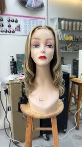 MEBARY Lace Front Human Hair Wig with Ash Blonde Balayage ¨C Soft Wavy Style for White Women