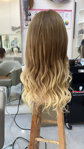 MEBARY Platinum Blonde with Ash Brown Roots Lace Front Human Hair Wig for White Women