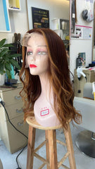 MEBARY Auburn Brown Highlight Lace Front Wig – Body Wave Human Hair Wig for White Women