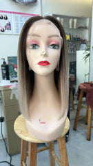 MEBARY Straight Ombre Brown to Ash Blonde Lace Front Wig – 100% Human Hair Wig for White Women