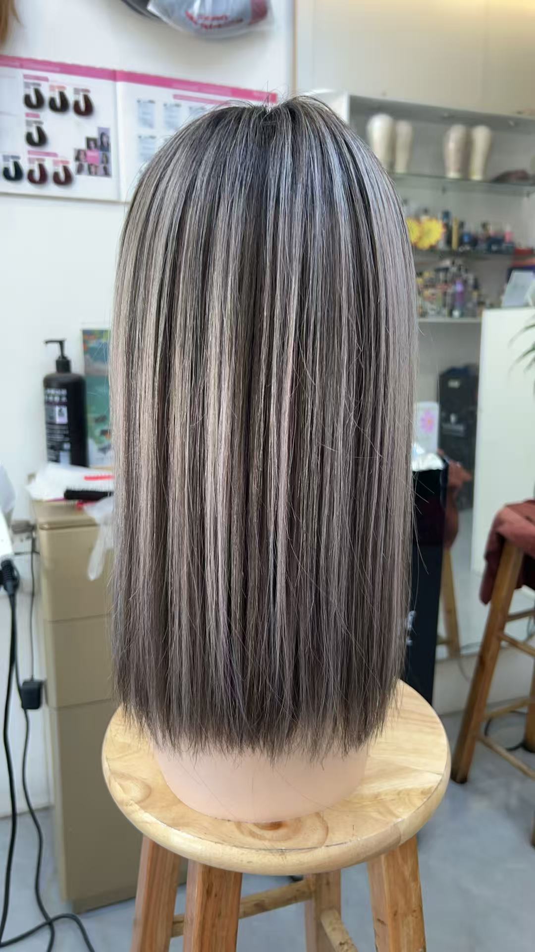 MEBARY Platinum Blonde with Ash Brown Roots Lace Front Human Hair Wig for White Women