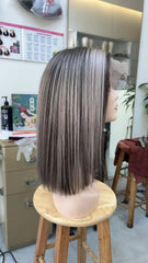 MEBARY Sleek Straight Ash Brown Lace Front Wig – 100% Human Hair Wig for White Women