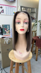 MEBARY Sleek Straight Ash Brown Lace Front Wig – 100% Human Hair Wig for White Women