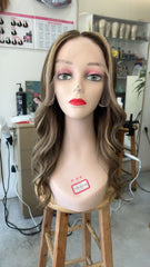 MEBARY Ash Brown Blonde Highlight Lace Front Wig – Wavy Human Hair Wig for White Women Natural Look