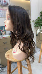 MEBARY Platinum Blonde with Ash Brown Roots Lace Front Human Hair Wig for White Women