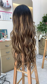 MEBARY Platinum Blonde with Ash Brown Roots Lace Front Human Hair Wig for White Women