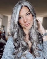 Metallic Gray and Pepper Wigs 100% Real Human Hair for Caucasian Women