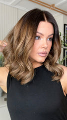 Mebary Ombre Rich Brown Short Wavy Wigs 100% Human Hair for Caucasian Women