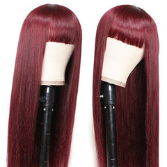 Burgundy 99J Straight Wig With Bangs Human Hair