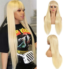 613 Blonde Straight Top Lace Wig With Bangs 100% Human Hair