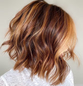Copper Red Lob Wigs with Caramel Highlights for Women Caucasian 100% Human Hair