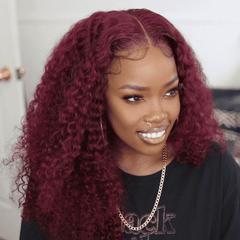 Jerry Curly 99j Burgundy Glueless Human Hair Wig For Women