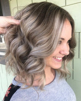 Wavy Ash Blonde Lob Wigs with Highlights 100% Real Human Hair for Caucasian Women