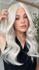 Mebary Platinum Blonde White Wavy Wigs 13x6 Lace Human Hair for Caucasian