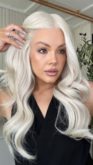 Mebary Platinum Blonde White Wavy Wigs 13x6 Lace Human Hair for Caucasian