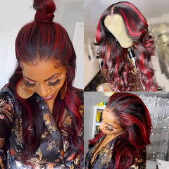 Red Black Mix Color Human Hair Wigs For Women
