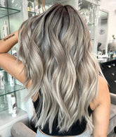 Medium Ash Blonde Wigs with Frosted Ends 100% Real Human Hair for Caucasian Women