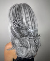 Long Layered Salt and Pepper Wigs 100% Real Human Hair for Caucasian Women