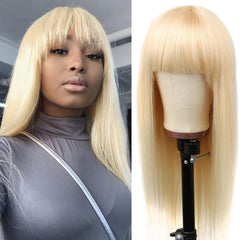 613 Blonde Straight Top Lace Wig With Bangs 100% Human Hair