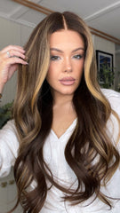 Mebary Brown Highlights Wigs 100% Real Human Hair for Caucasian 180% Density