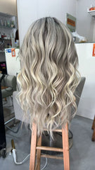 MEBARY Sultry Balayage Brown Human Hair Wigs with Bangs for White Women