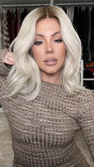 Mebary Pale Blonde Wigs with Brown Roots 100% Human Hair for Caucasian