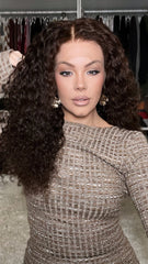 Mebary Deep Curly Chocolate Brown Wigs 100% Real Human Hair for Caucasian 180% Density