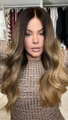 Mebary Ombre Black Brown Lace Wigs Human Hair for Caucasian 180% Density