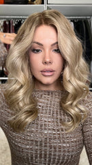 Mebary Ashy Brown Blonde Wavy Wigs 100% Human Hair for Caucasian 180% Density