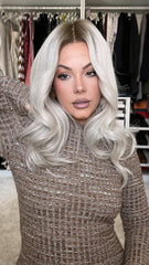 Mebary White Wigs with Black Roots 100% Real Human Hair for Caucasian 180% Density