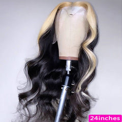 Highlight Blonde Skunk Stripe Human Hair Wigs
