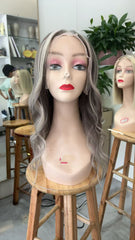 MEBARY Lace Front Human Hair Wig for White Women ¨C Silver Gray Ombre Body Wave, Natural and Elegant Style