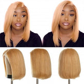 Honey Blonde Bob Wig With Baby Hair Short #27 Straight Human Hair Wigs