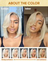 Mebary Ombre Ash Blonde Straight Lace Front Wig Glueless Human Hair Bob Wigs