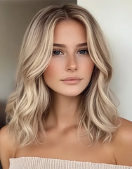 Mebary Natural Blended and Rooted Highlight Ash Blonde Wavy Bob Wigs Human Hair