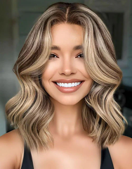 Mebary Natural Balayage Brown Blonde Highlights Bob Human Hair Wig