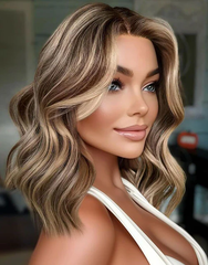 Mebary Natural Balayage Brown Blonde Highlights Bob Human Hair Wig