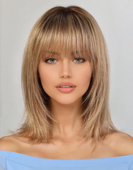 Mebary Layered Ombre Ash Blonde Bob Wig With Bangs 13x6 Full Lace Bob Wig