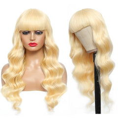 613 Blonde Wig With Bangs Wavy Human Hair Wigs
