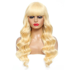 613 Blonde Wig With Bangs Wavy Human Hair Wigs