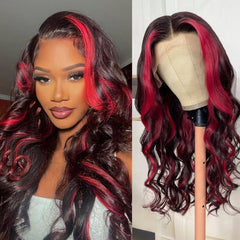 Red Black Mix Color Human Hair Wigs For Women