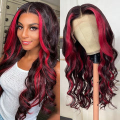 Red Black Mix Color Human Hair Wigs For Women