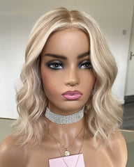 Mebary Short Bob Highlights Platinum Blonde Lace Front Wigs for White Women 100% Human Hair
