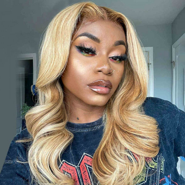 Balayage Honey Blonde Highlights #P27/613 Human Hair Wigs