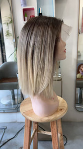 MEBARY Dark Root Ombre Blonde Human Hair Wig for White Women