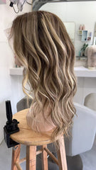 MEBARY Balayage Brown Blonde Wavy Human Hair Wig for White Women